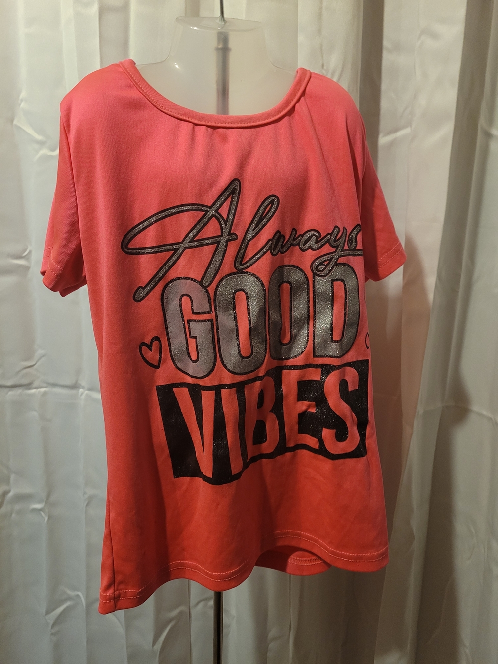 Wild Diva Coral Pink "Always Good Vibes" Short Sleeve Tee